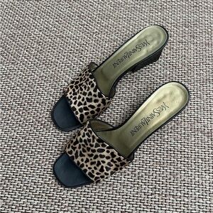 Yves Saint Laurent Leopard hair Print Slide Mules - Black & Brown